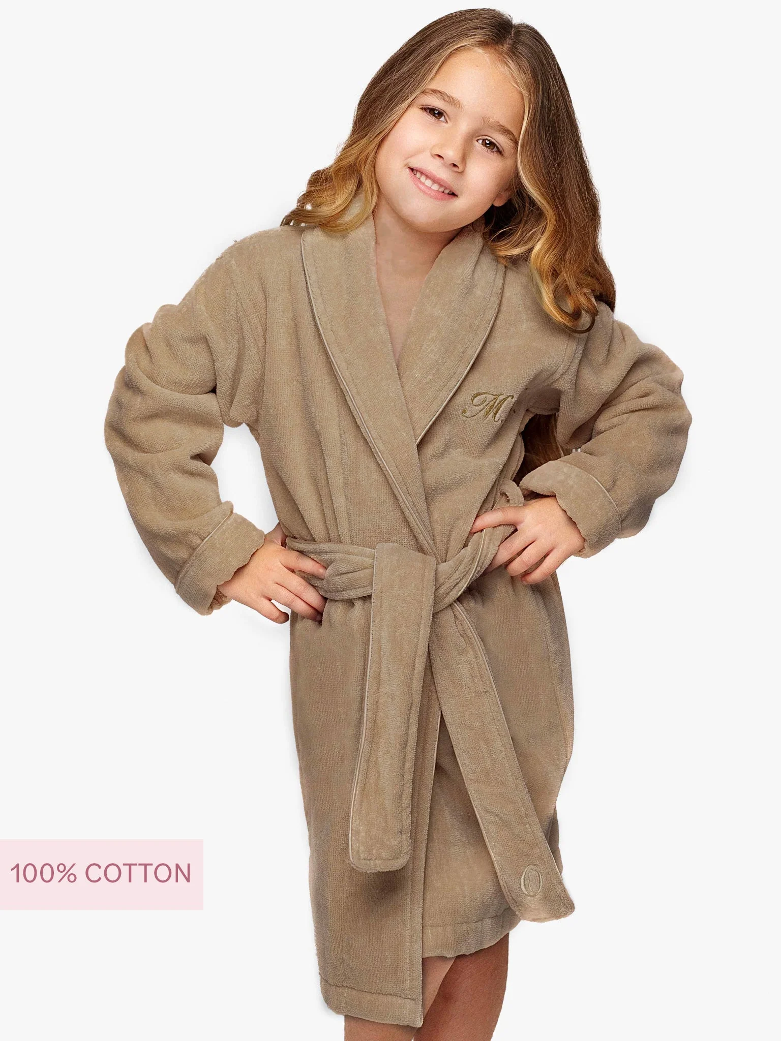 Badjas Katoen Taupe Kids - Image 3