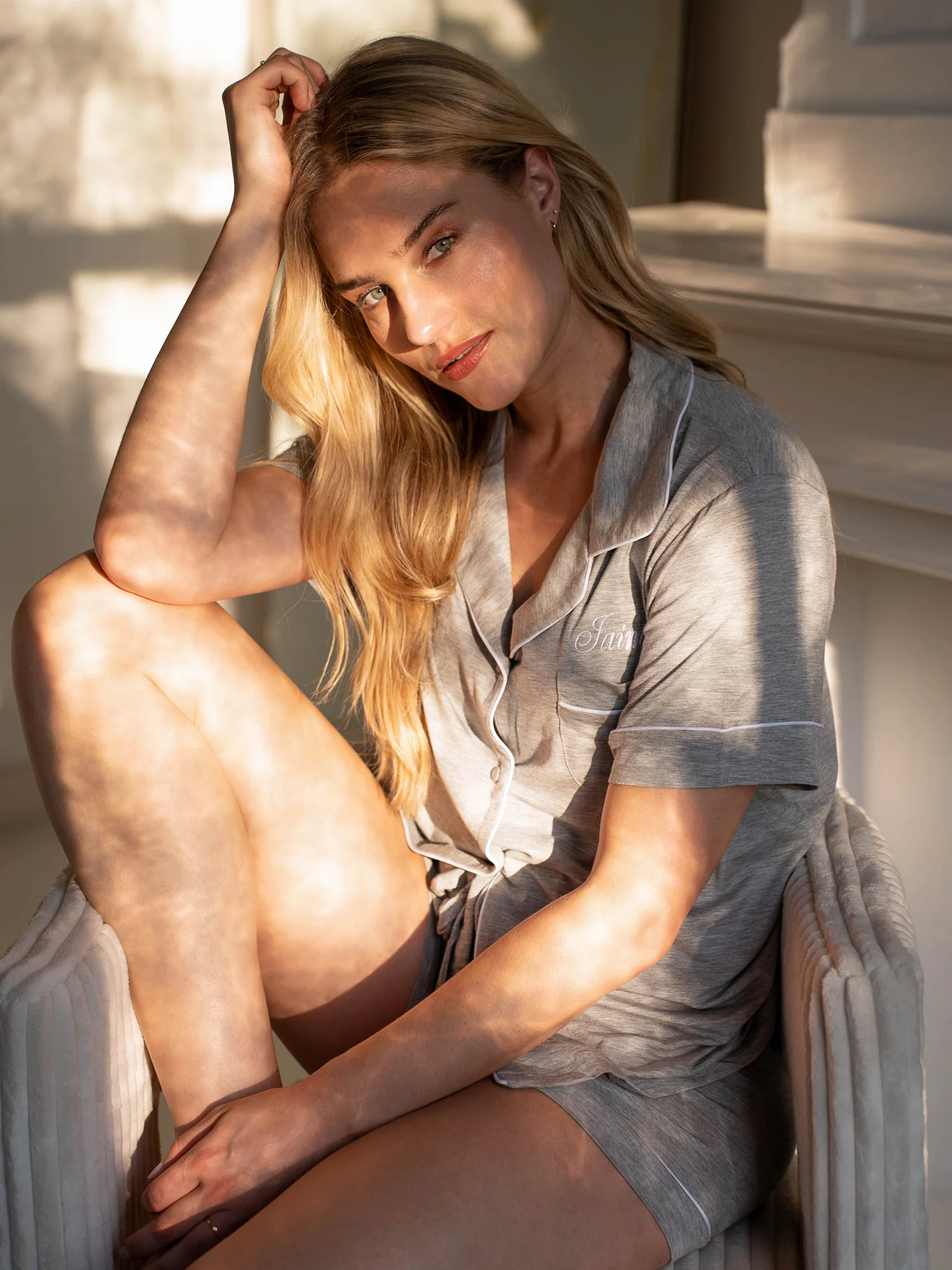 Pyjama Modal Grey White Piping - Image 10