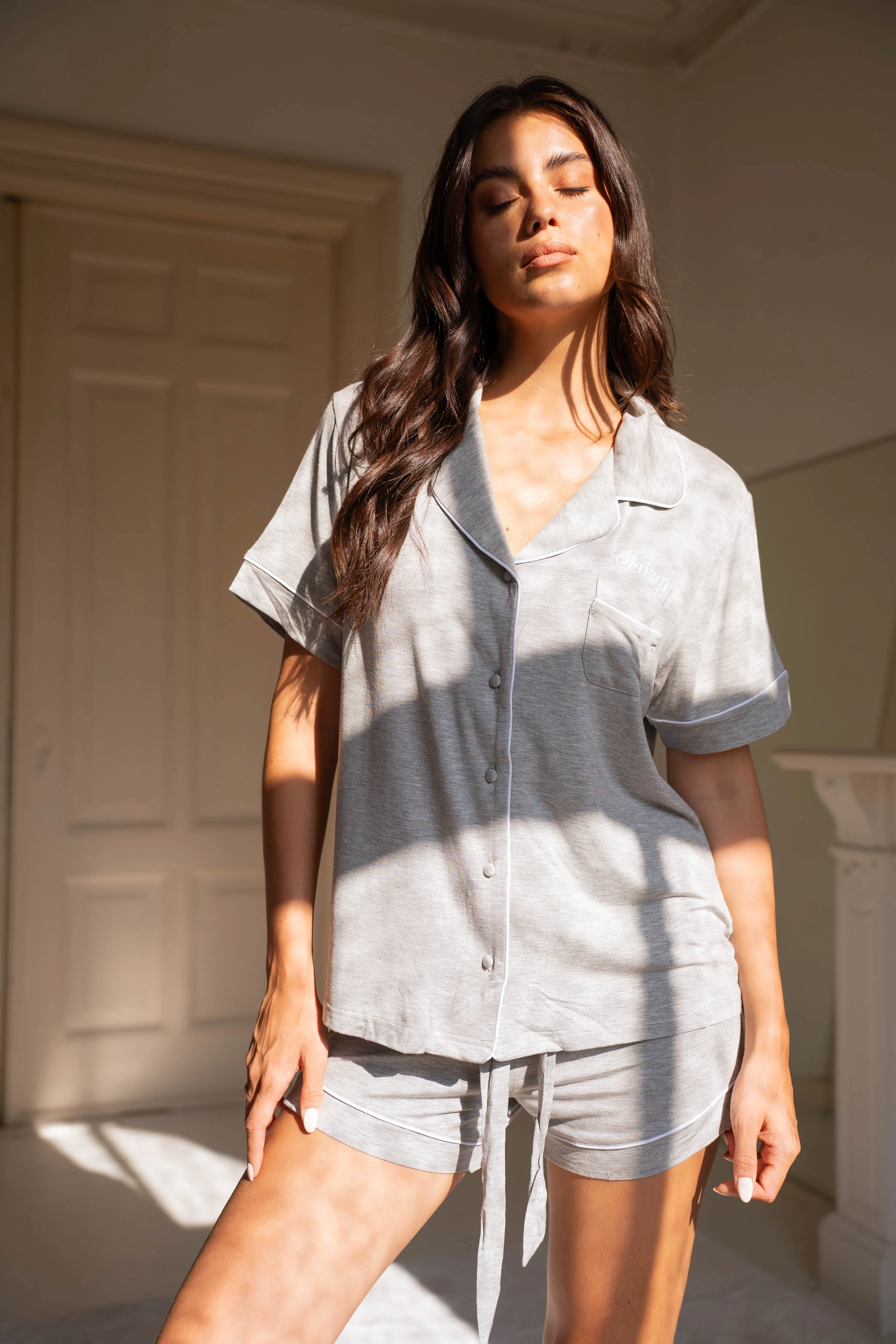 Pyjama Modal Grey White Piping - Image 8